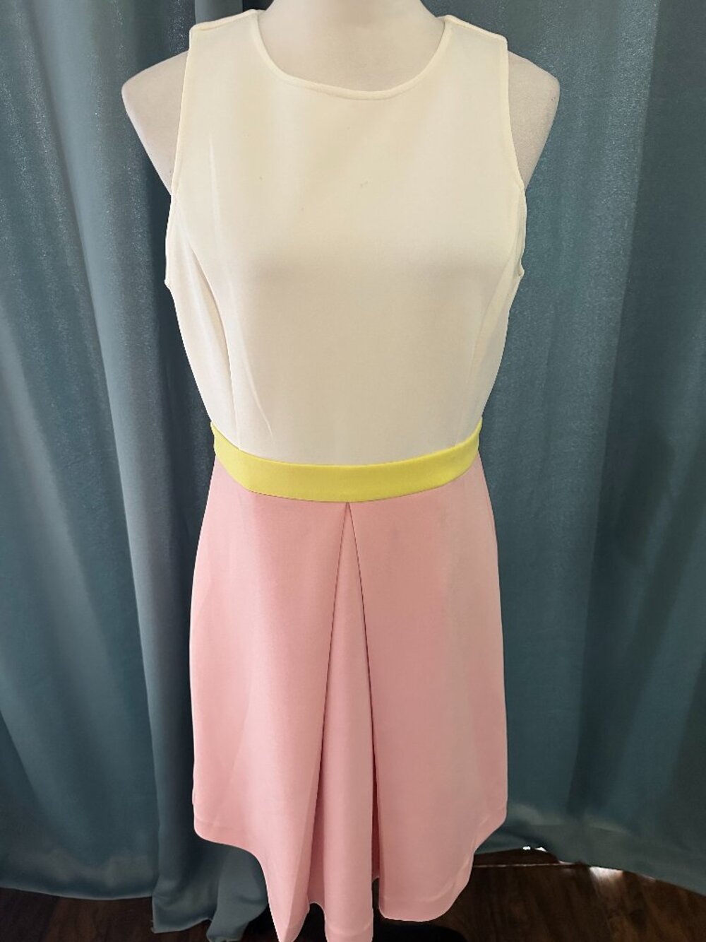 ERIN Erin Fetherston Colorblock Fit & Flare Sleeveless Dress Pink Ivory Yellow S